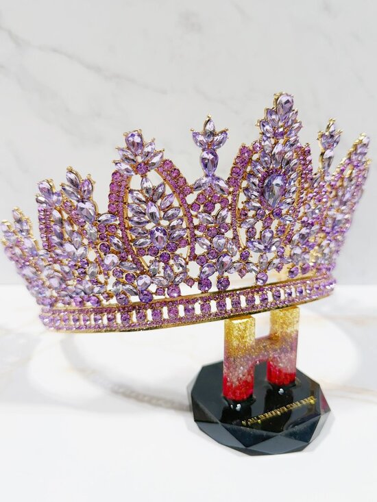 Lavender Crystal Crown, Gold birthday Crown, Homecoming Tiara, Royal Queen Crown main image 6